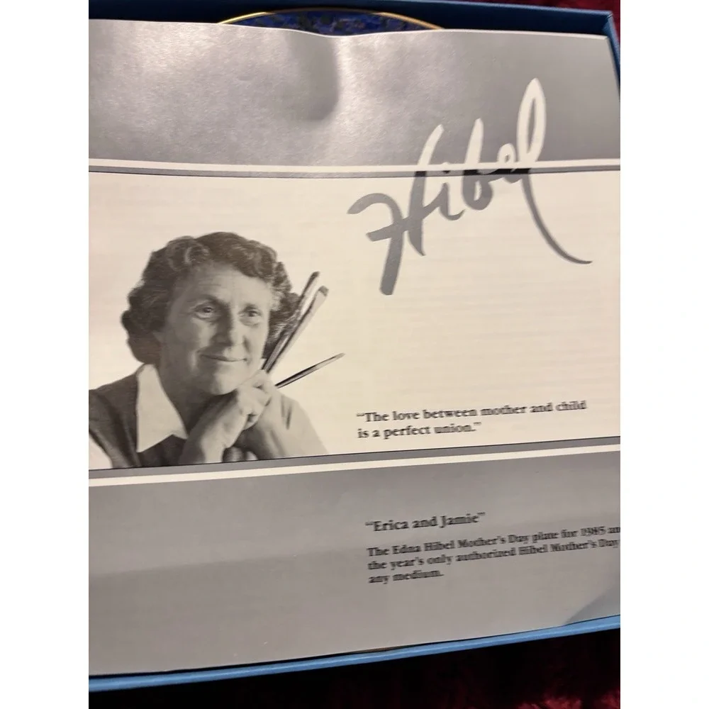 Edna Hibel Mothers Day Plates 1985 Erica & Jamie 8.5 Inch Cert of Authenticity